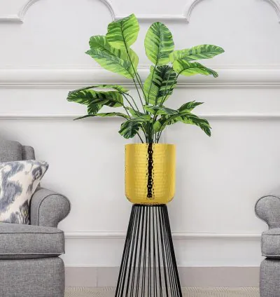 Loft Life Planter Pot with Stand - Gold and Black Finish | Iron Metal Frame Stand Design with Elegant Flower Plant Pot | Durable & Aesthetic Pot for Home & Office Decor