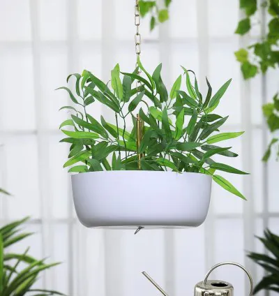 Zara Hanging Planter Cachepot - White Pot and Gold Finished Chain | Aesthetically Designed Hanging Plant Flower Pot for Home, Office and Balcony Decor | with Durable Iron Construction