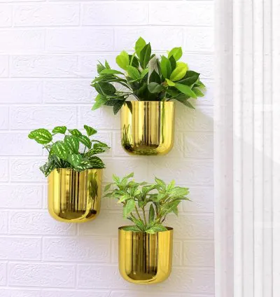 Urban Jungle Hanging Planter Cachepots - Gold (Pack of 3)  Mini Plant and Flower Wall Mounting Pots for Home & Office Wall Decor