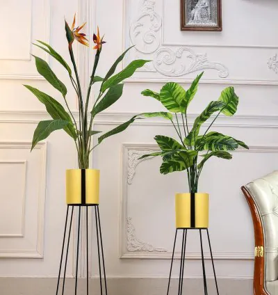 Urban Jungle Tall Planter CachePots with Stands - Gold & Black  Aesthetic and Modern Style Plant Pot for Office, Home, Living Room